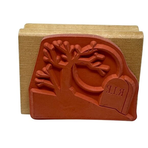 Halloween Tombstone Tree Rubber Stamp Spooky Graveyard Card Making Scrapbooking - Picture 3 of 6